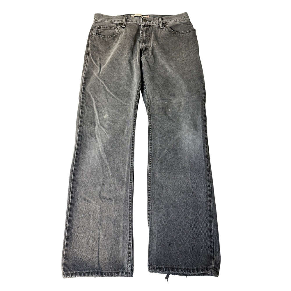 Levis 505 Straight Fit Jeans Mens 34x32 Faded Black Gray Washed Denim Distressed
